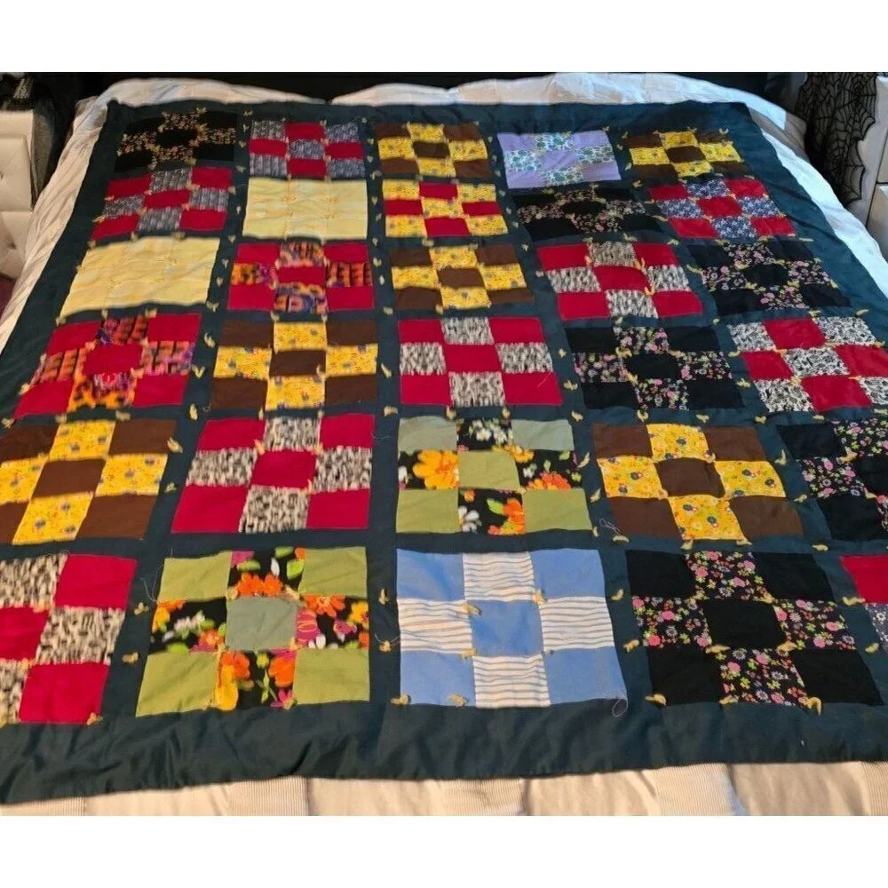 Vintage Handmade Patchwork Quilt Cottage Festival Blanket Bohemian Hippie